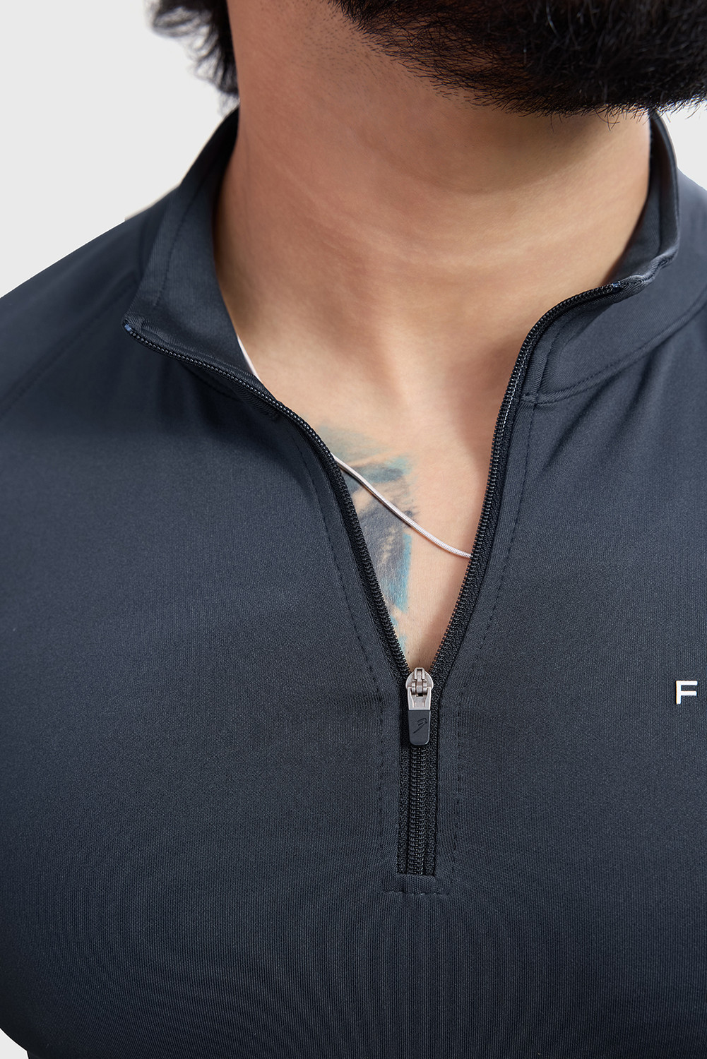 Image of FuaarK Solid Men Zip Neck Grey T-Shirt