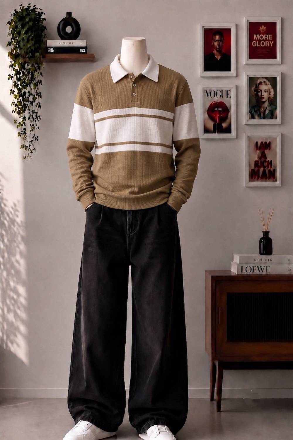 Try Striped Men Polo Neck Brown T-Shirt - Image 1
