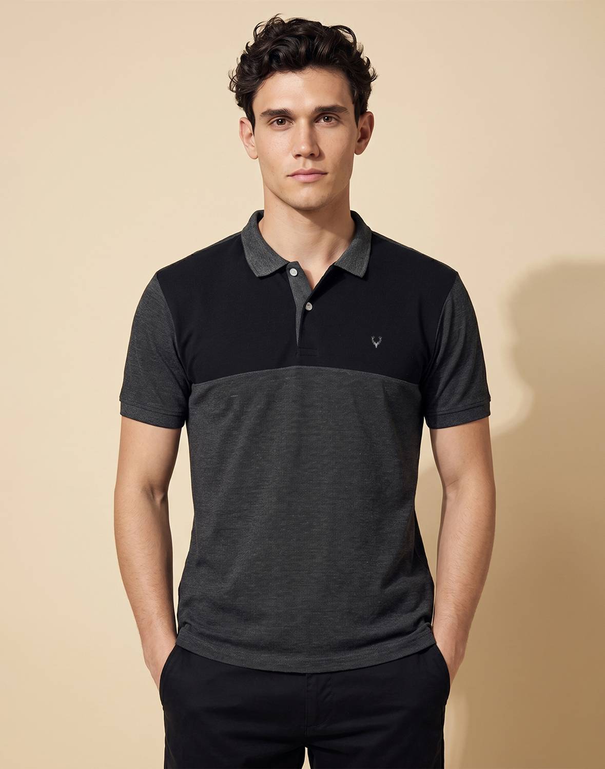 Allen Solly Colorblock Men Polo Neck Grey T-Shirt