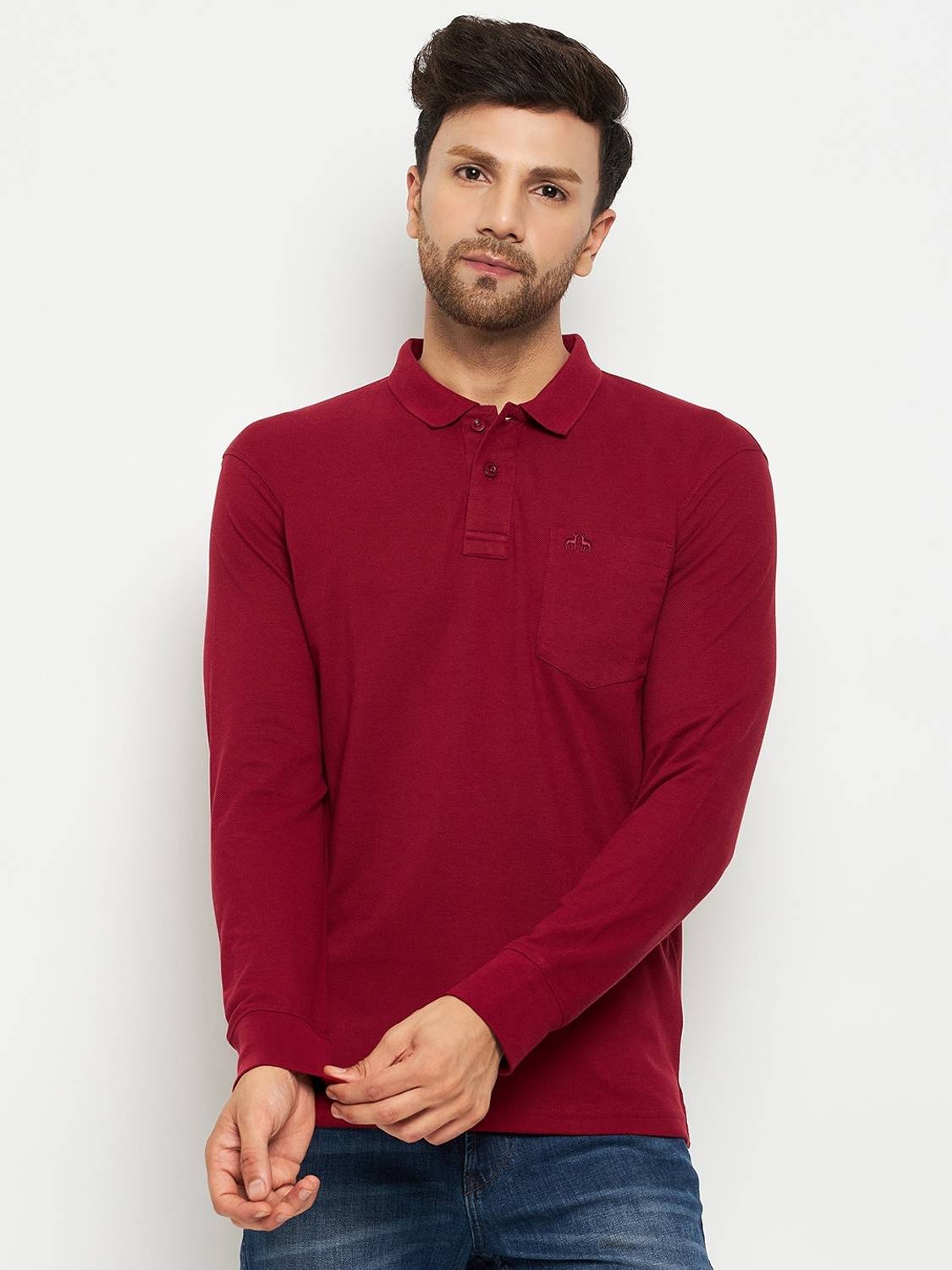 98 Degree North Solid Men Polo Neck Maroon T-Shirt