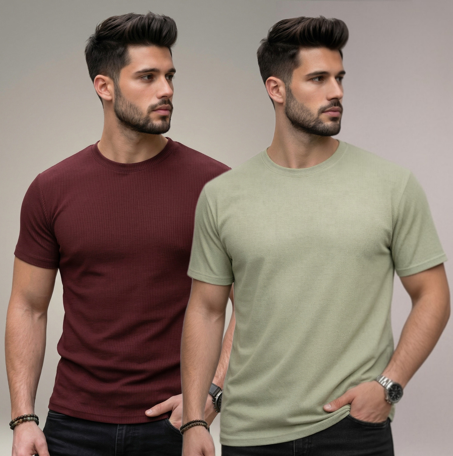 Image of stylesmyth Self Design Men Round Neck Multicolor T-Shirt