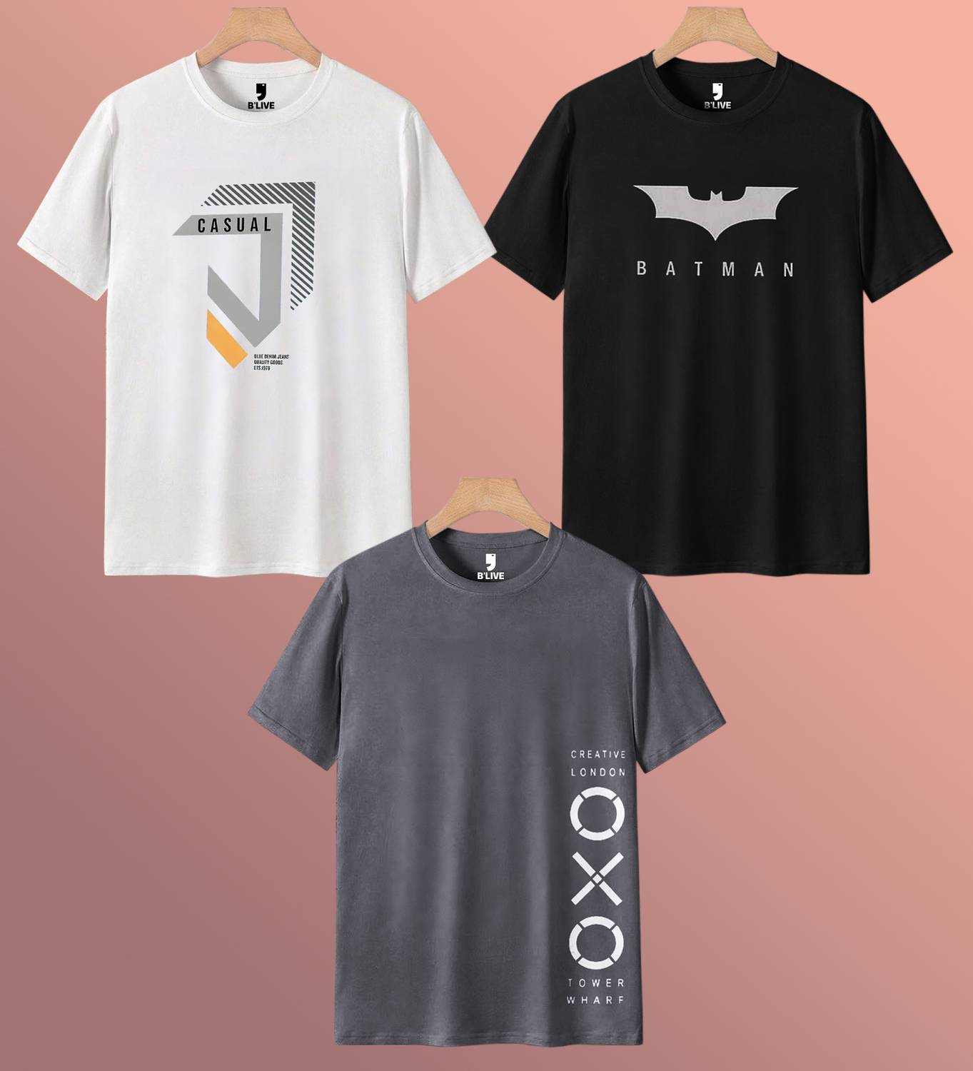 BLIVE Men's Round Neck White T-Shirt Pack of 3 - Image 1