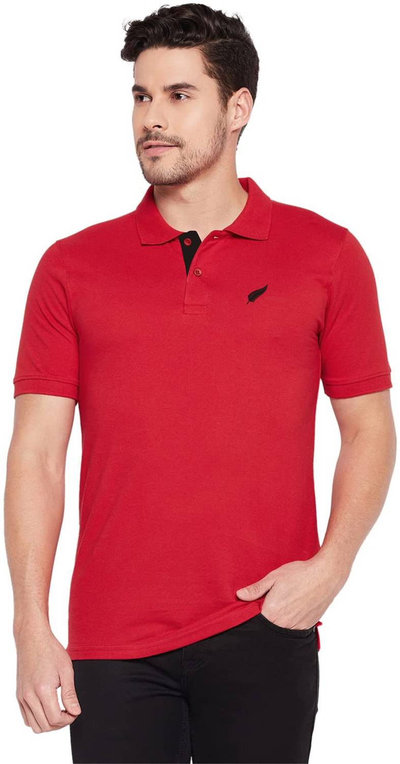 Polo Plus Men Solid Polo Neck Pure Cotton Red T-Shirt