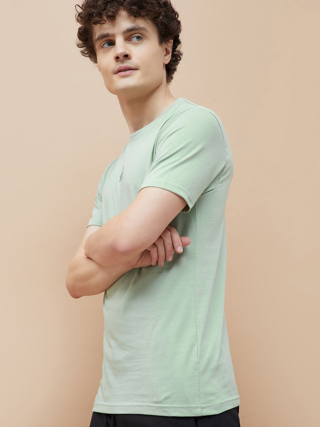 Image of Kappa Solid Men Round Neck Green T-Shirt