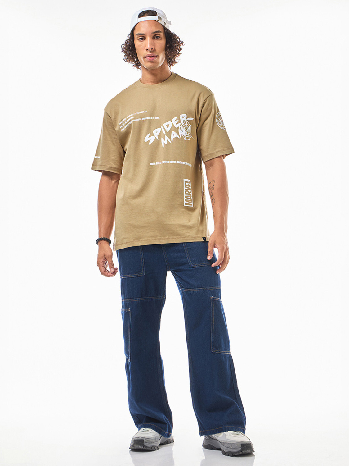 Image of BEWAKOOF Graphic Print Men Round Neck Brown T-Shirt