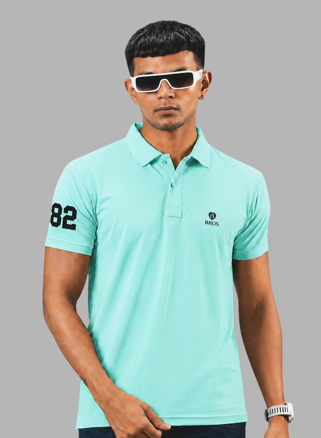 Image of 3BROS Printed Men Polo Neck White, Light Green T-Shirt