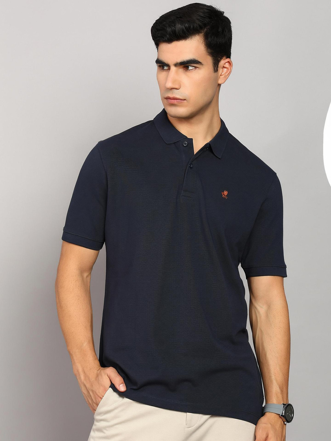 Image of PETER ENGLAND Solid Men Polo Neck Blue T-Shirt