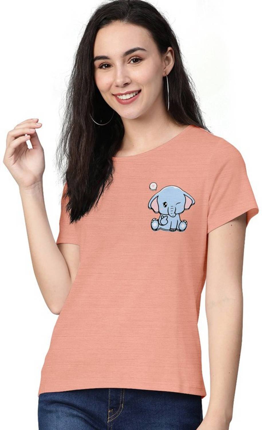 AASHANK Printed Women Crew Neck Pink T-Shirt