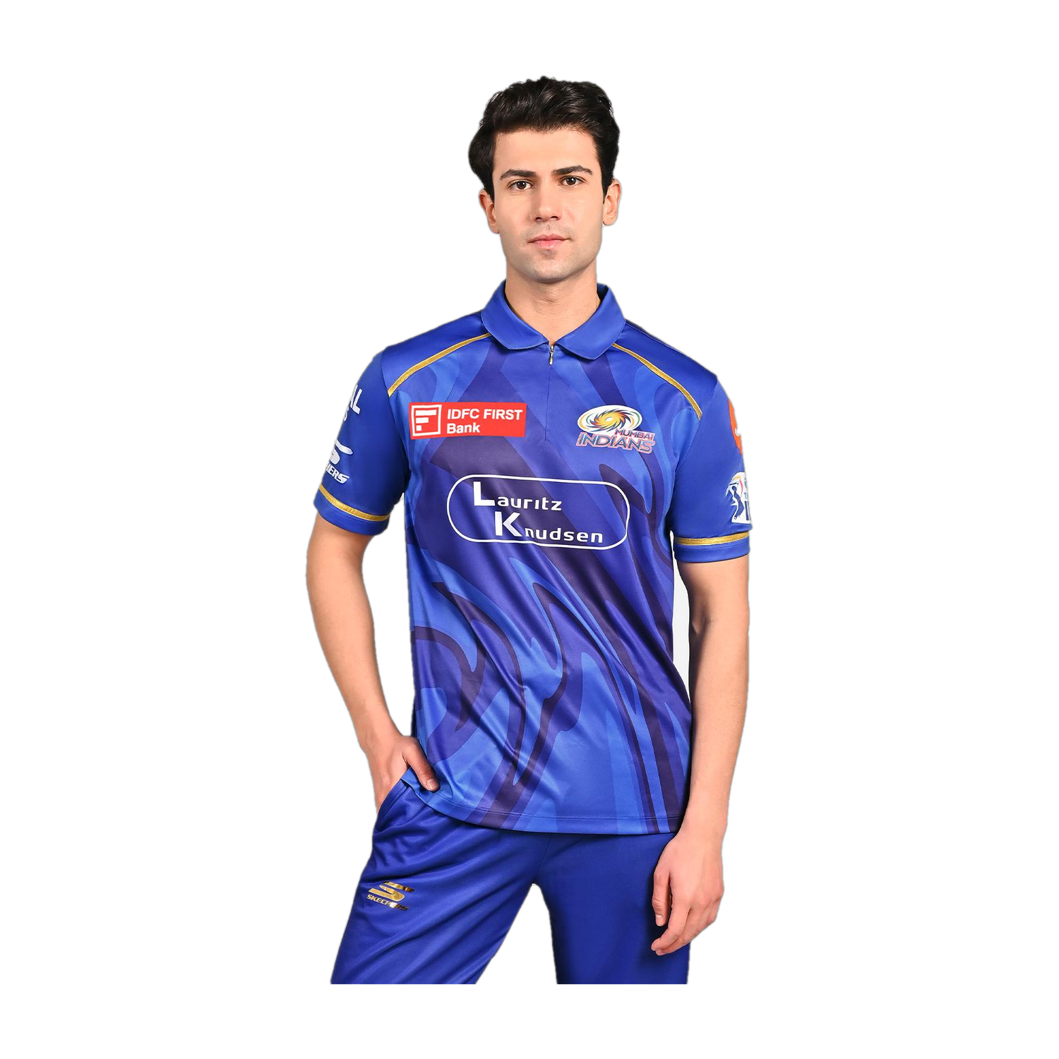 Image of Skechers Printed Men Polo Neck Blue T-Shirt