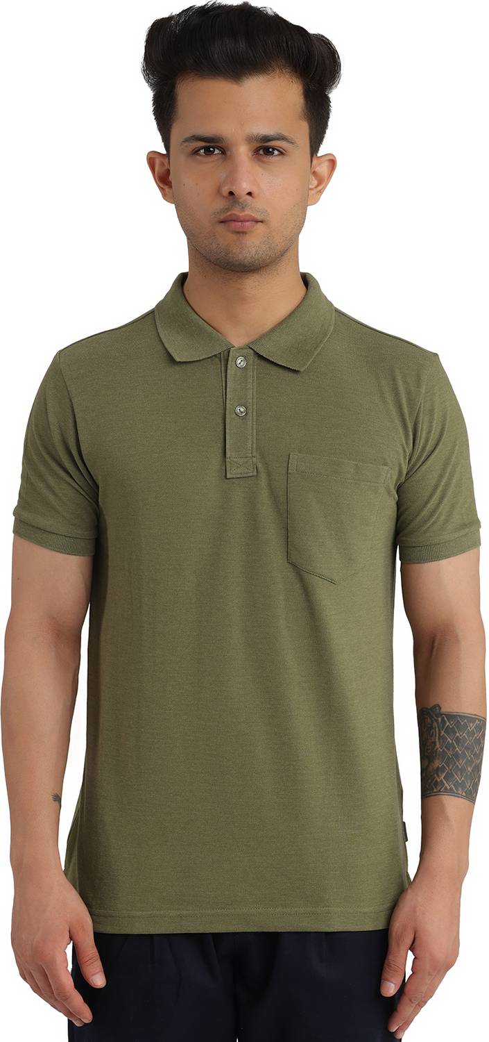 Bumchums Solid Men Polo Neck Green T-Shirt