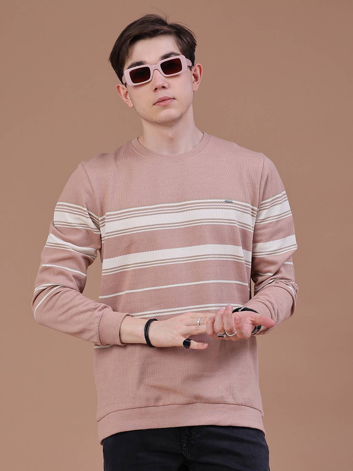 V-MART Brown Striped Men's T-Shirt - Image 1
