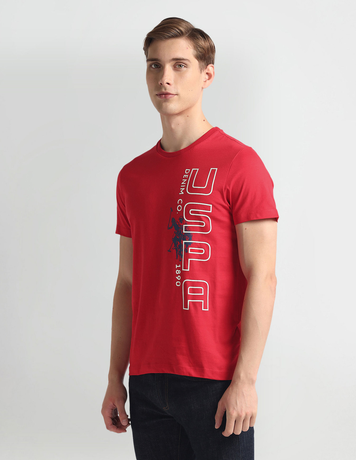 Image of U.S. POLO ASSN. Printed, Typography Men Round Neck Red T-Shirt