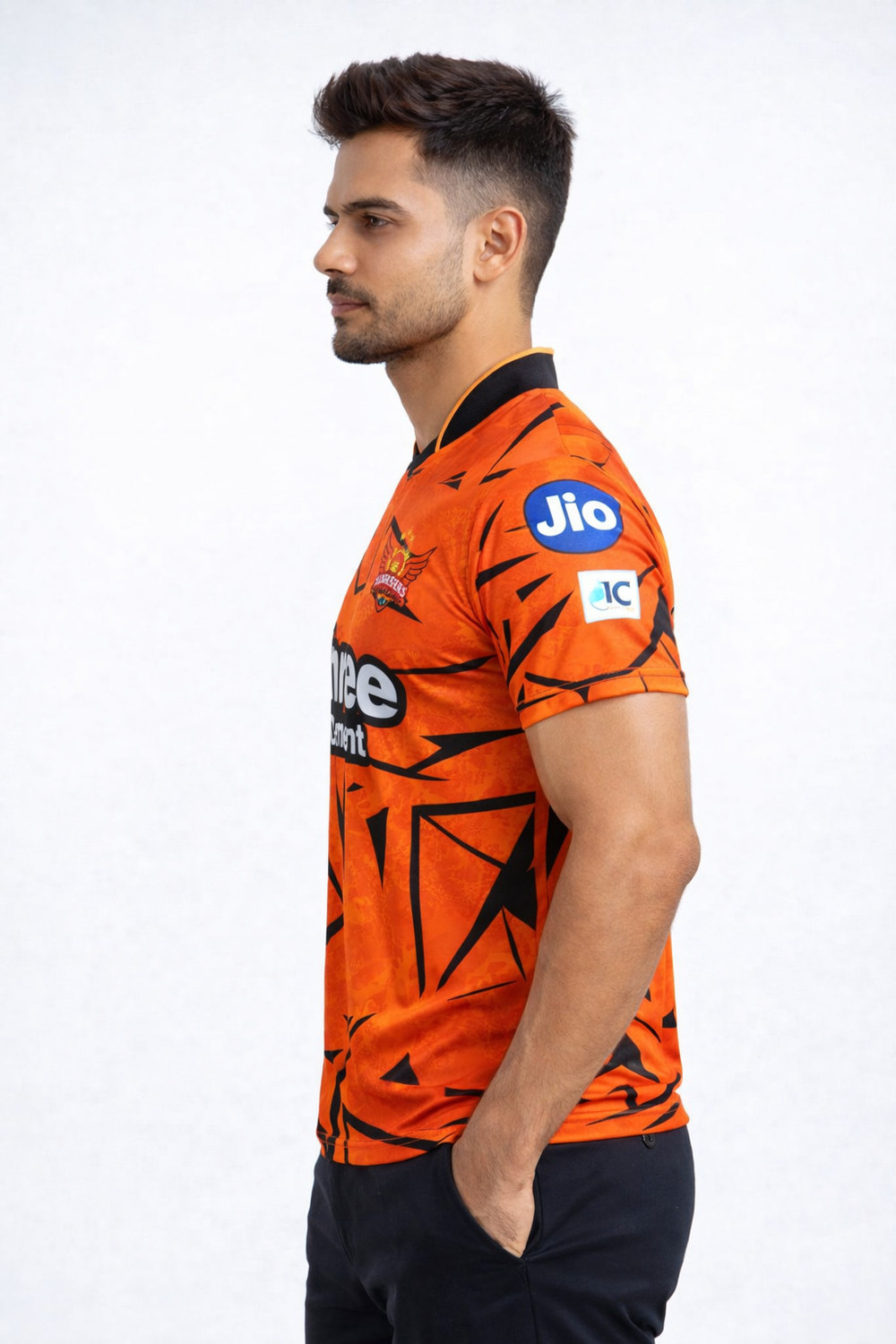 Image of Rynx Graphic Print, Sporty Men Polo Neck Orange, Black T-Shirt
