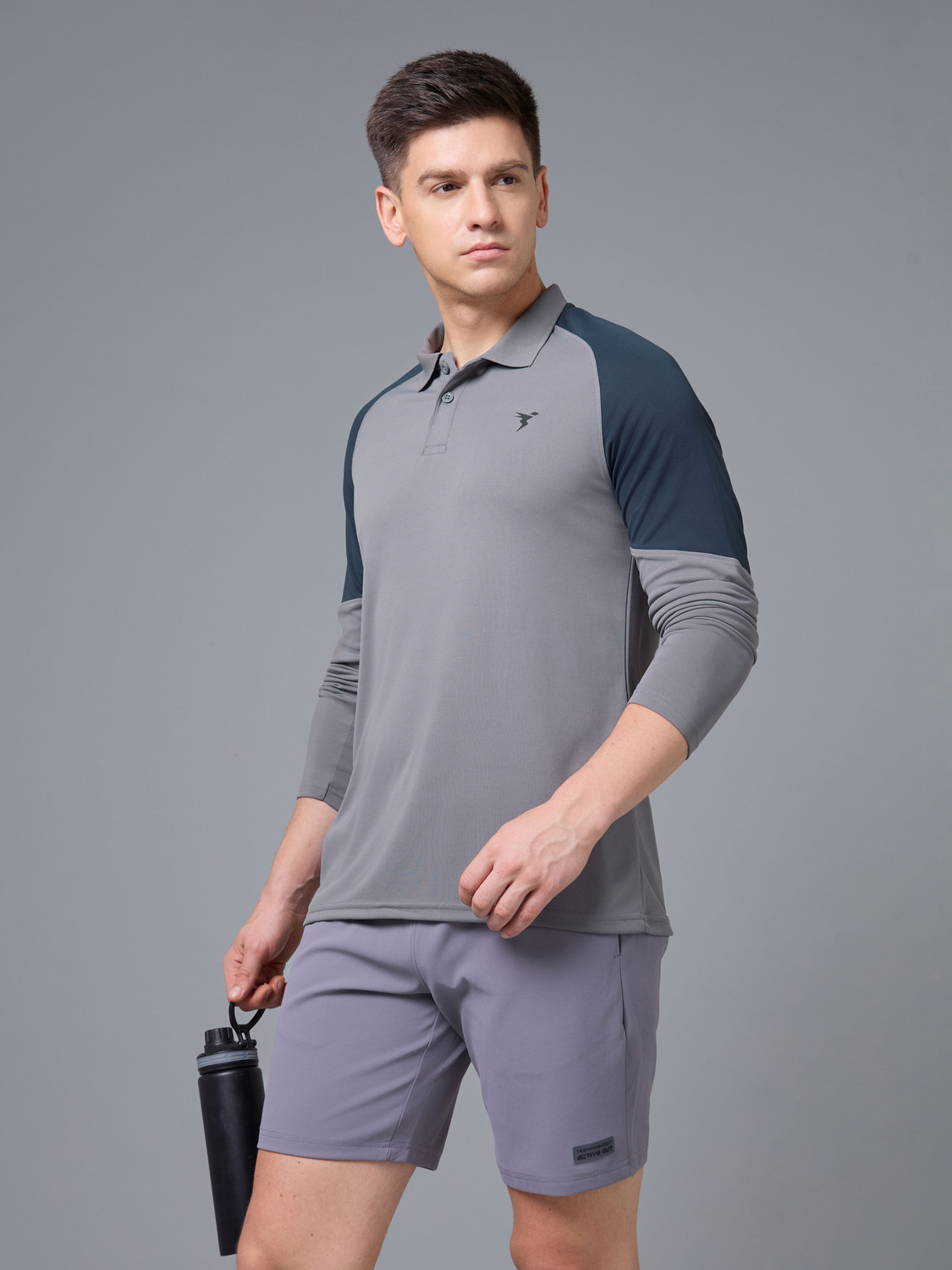 Image of TECHNOSPORT Colorblock Men Polo Neck Blue T-Shirt