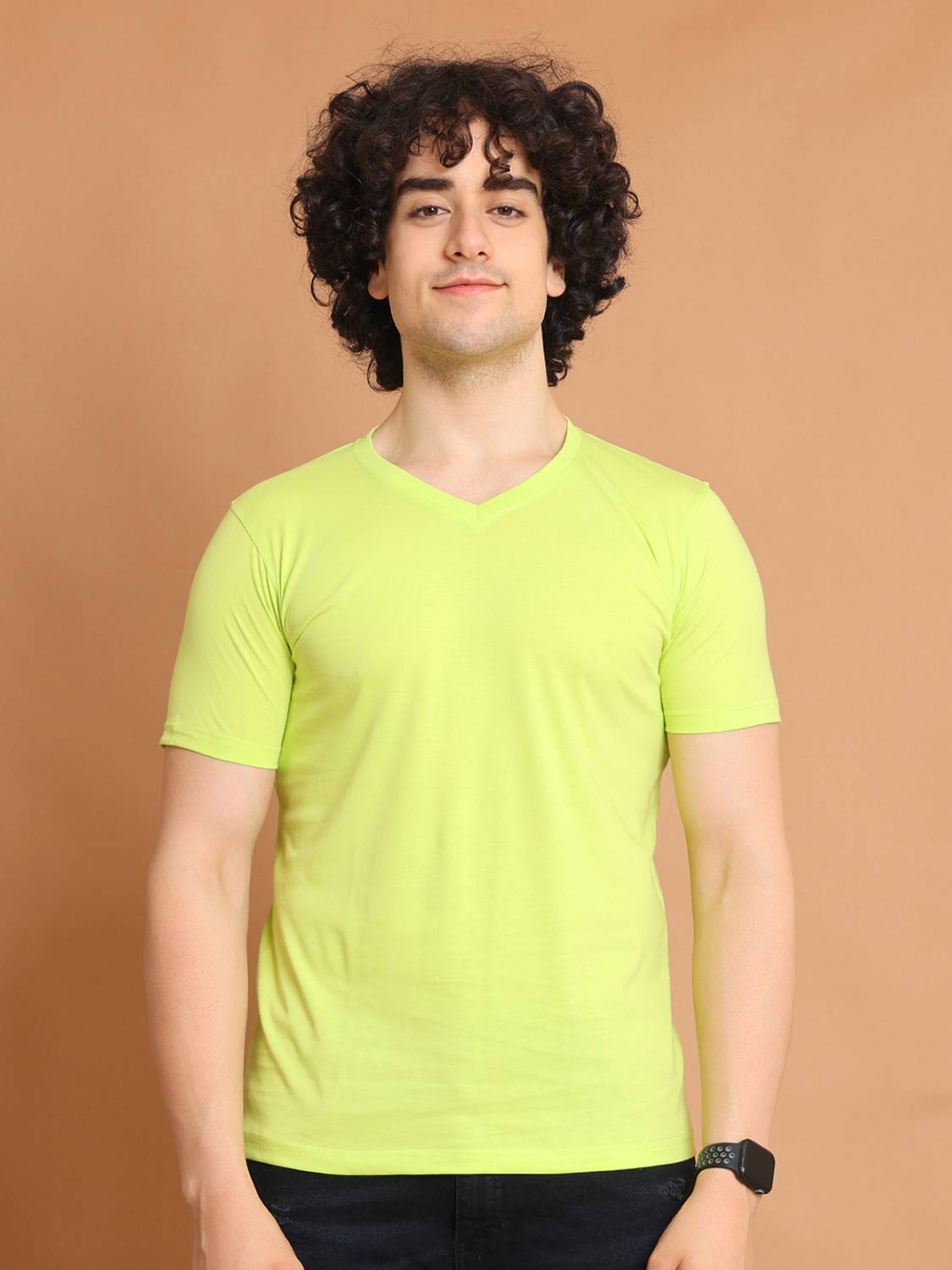 BERRYBLUES Solid Men V Neck Green T-Shirt