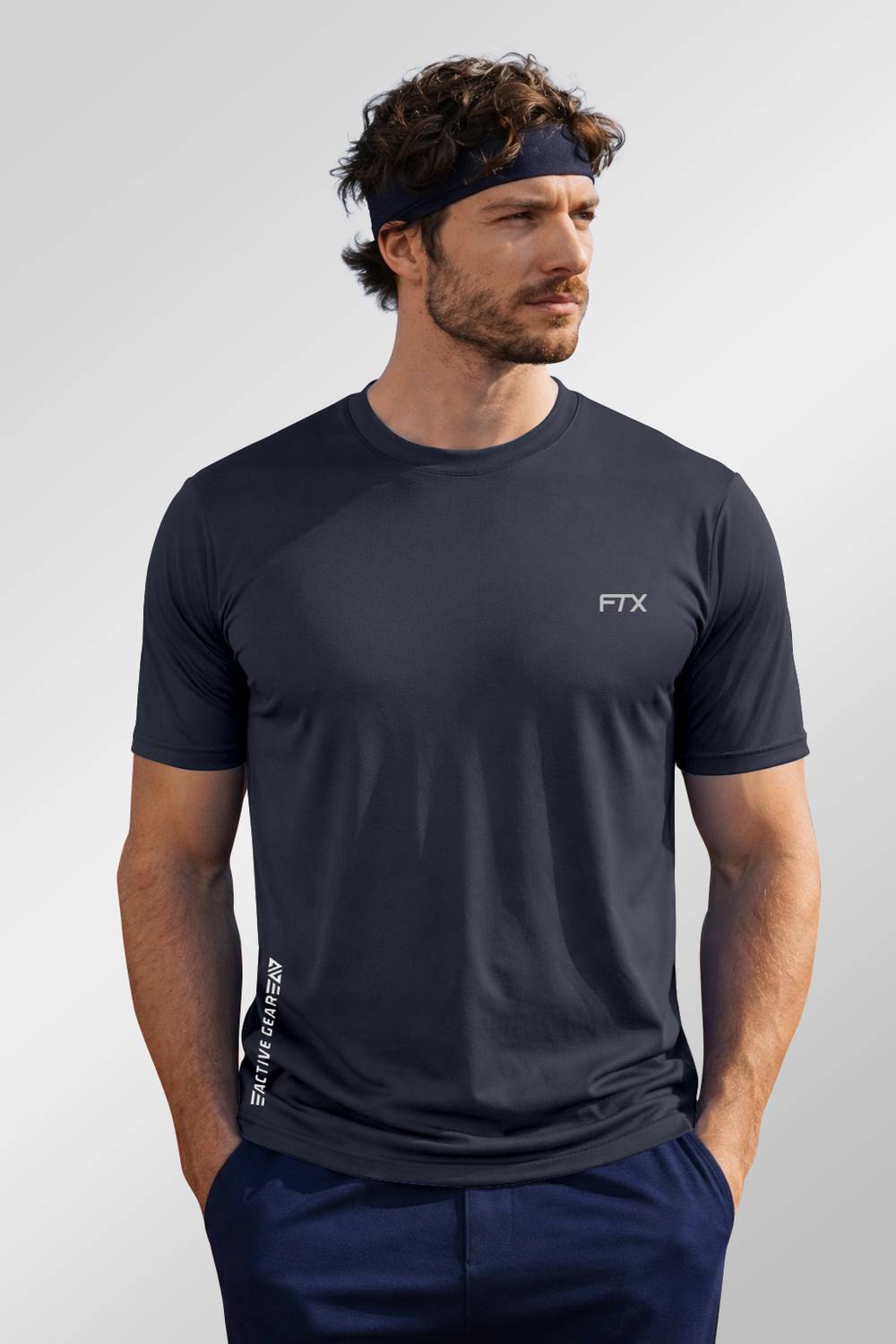 FTX Men Solid Round Neck Polyester Grey T-Shirt