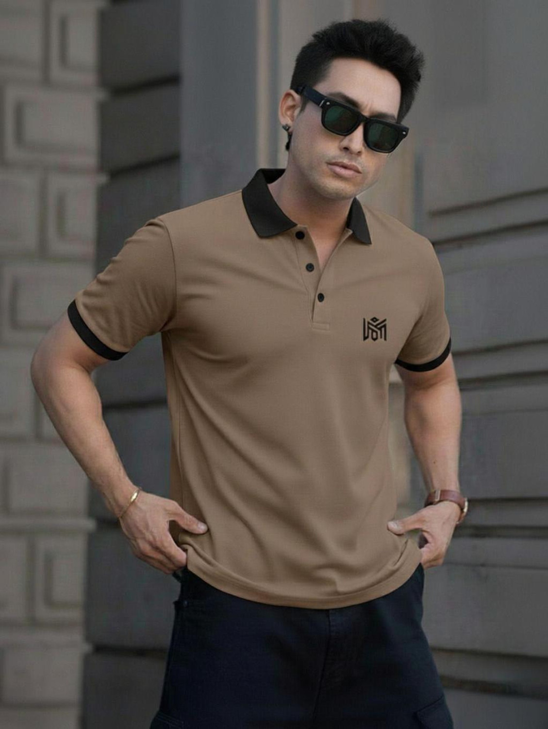 Image of Mameru Solid Men Polo Neck Brown T-Shirt