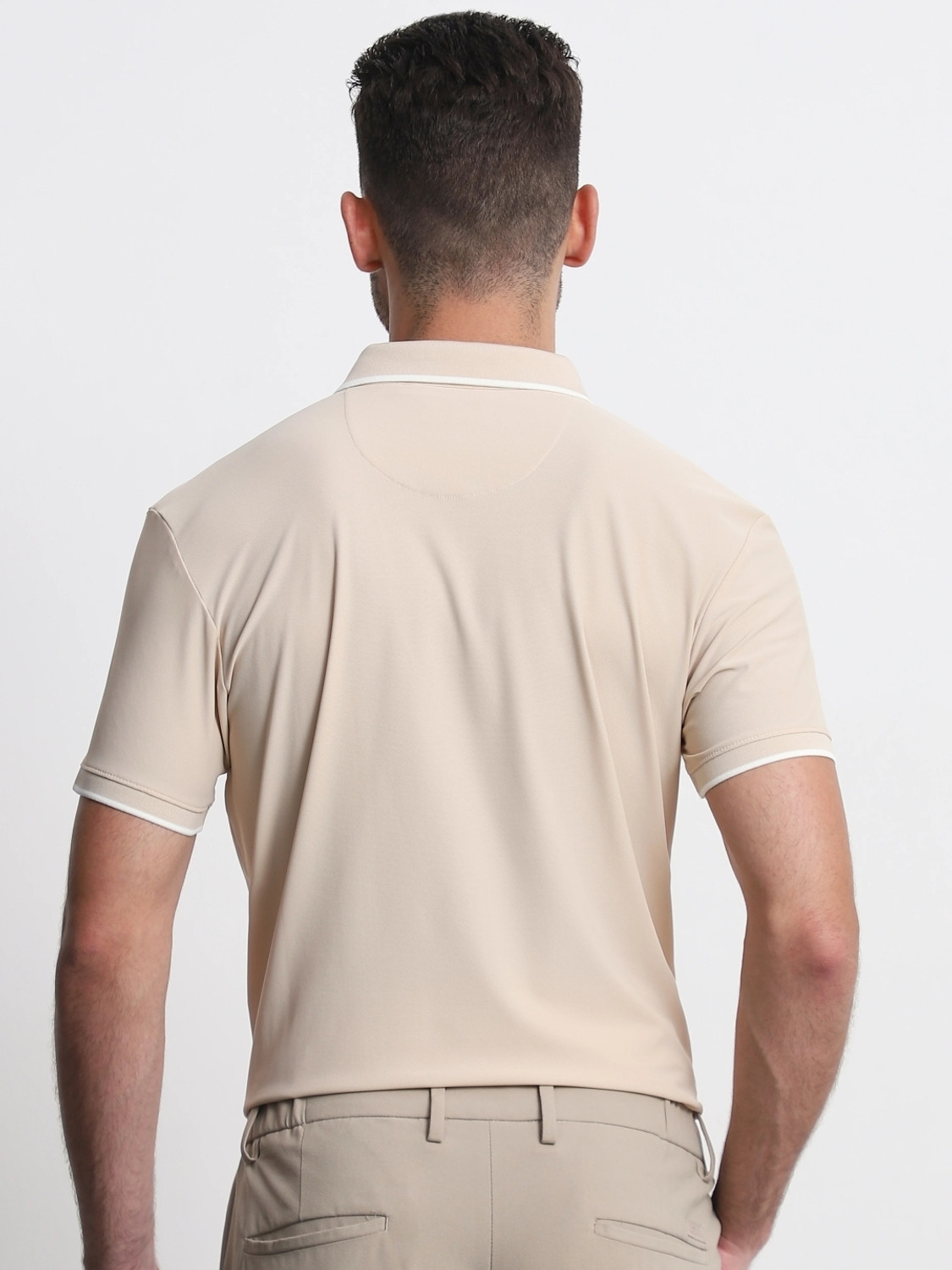 Image of MUFTI Self Design Men Polo Neck Beige T-Shirt