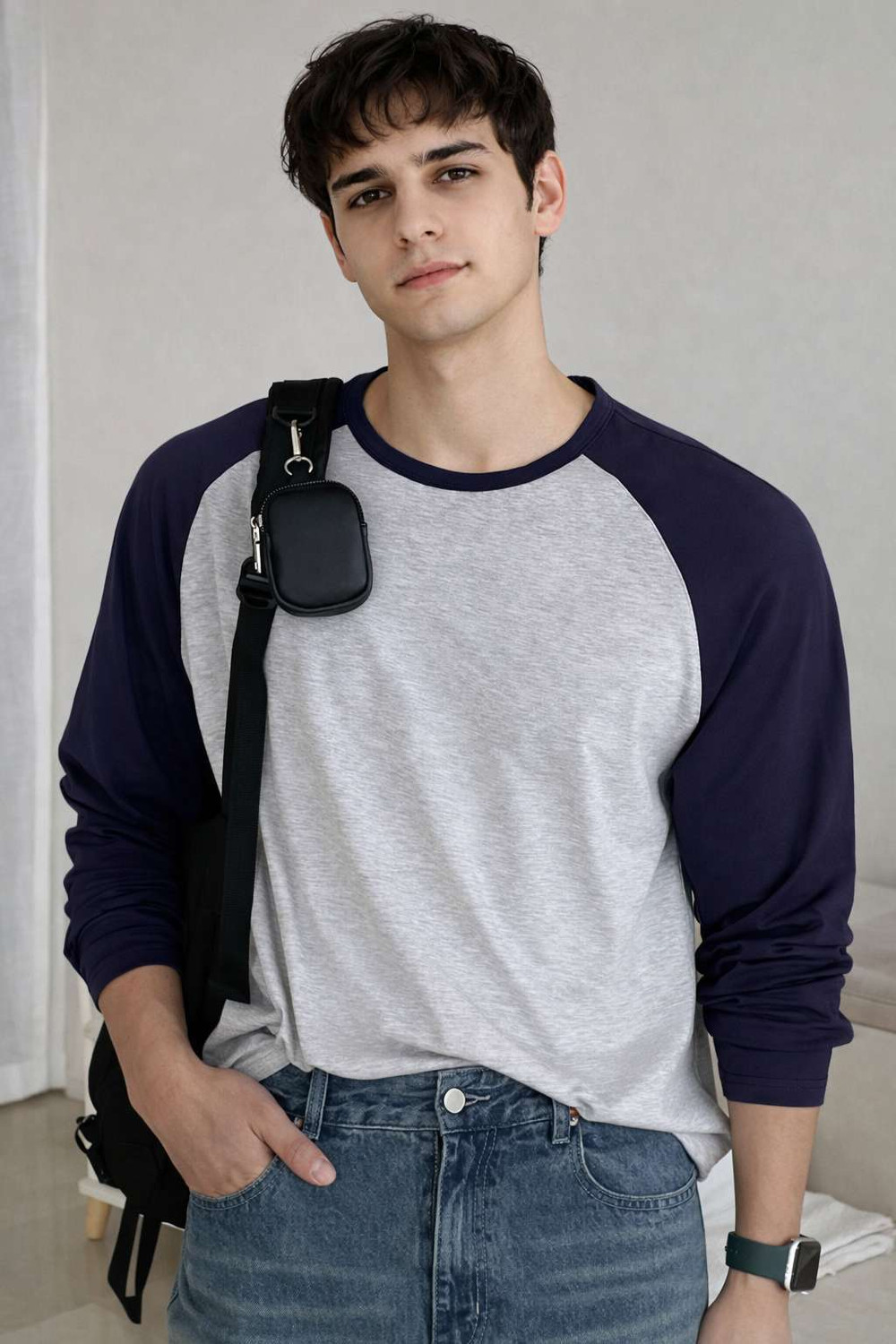 Image of SIXTEENLINES Solid Men Round Neck Grey, Blue T-Shirt
