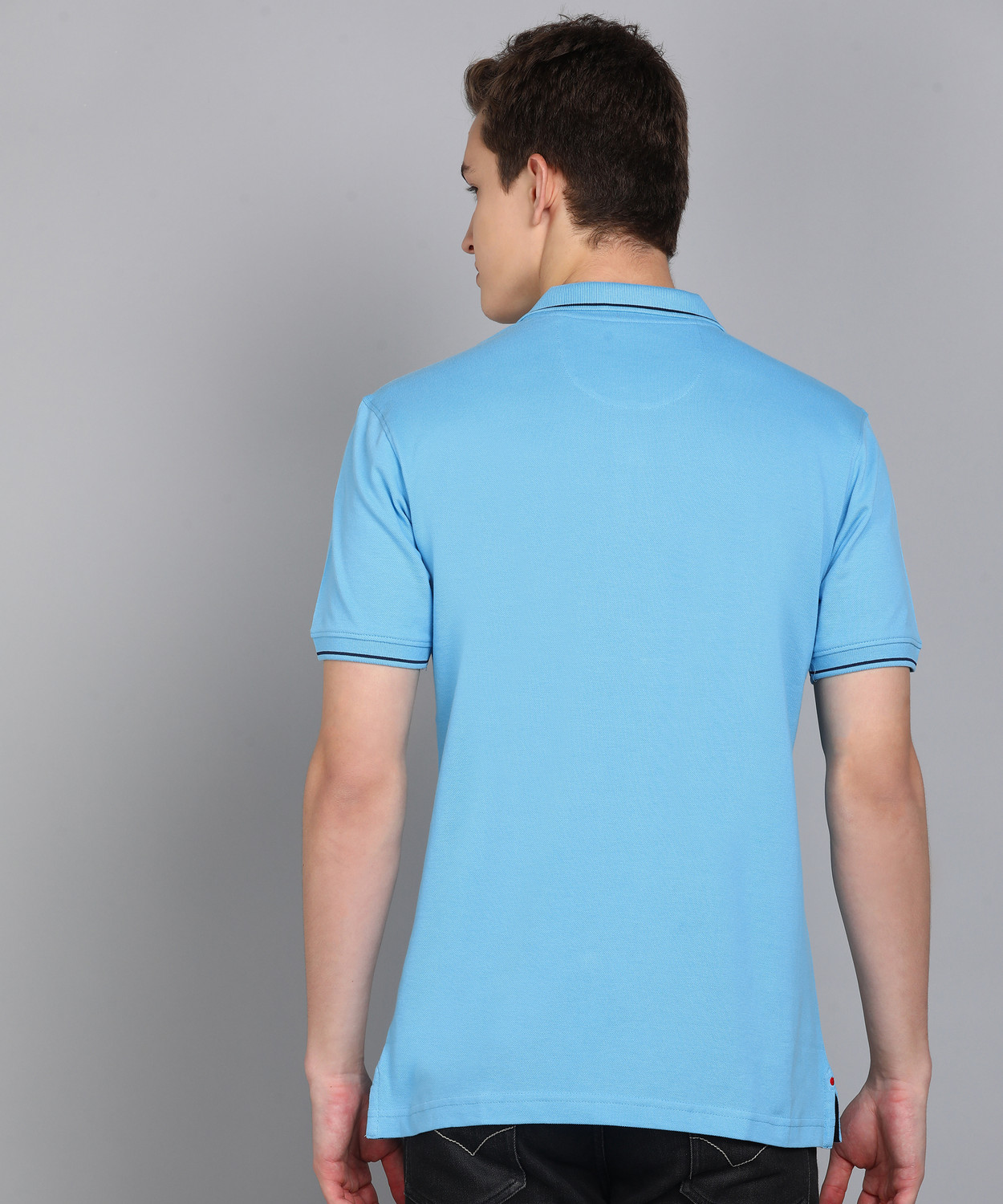 Image of Raymond Solid Men Polo Neck Light Blue T-Shirt