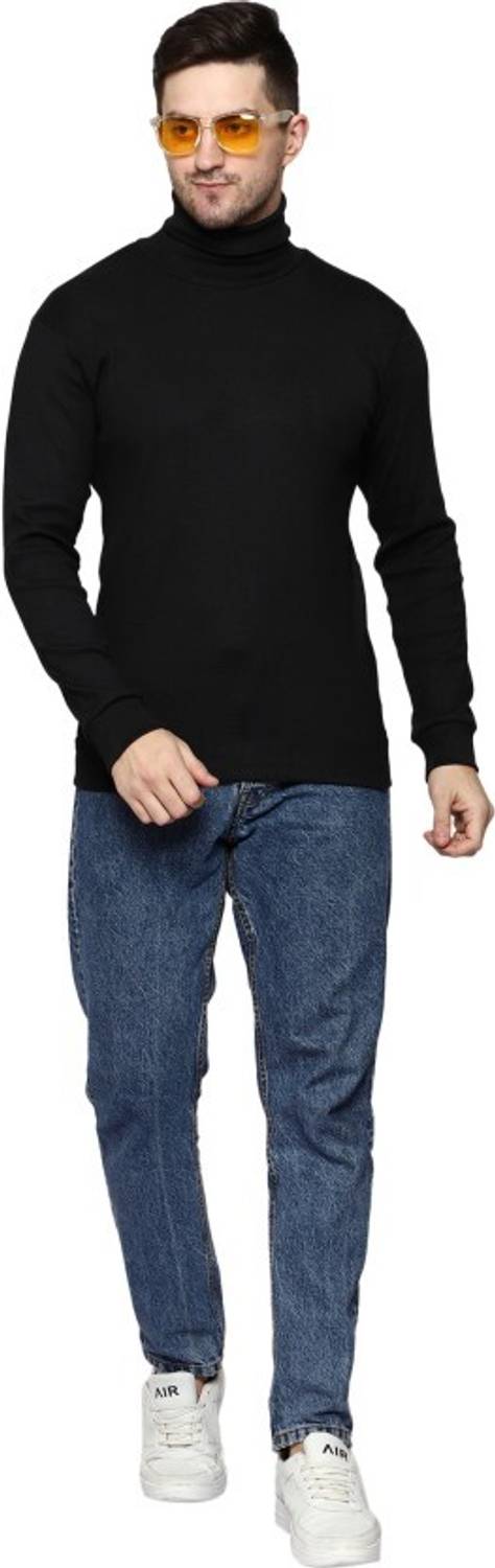 SHRIGANESH ENTERPRISES Solid Men High Neck Black T-Shirt