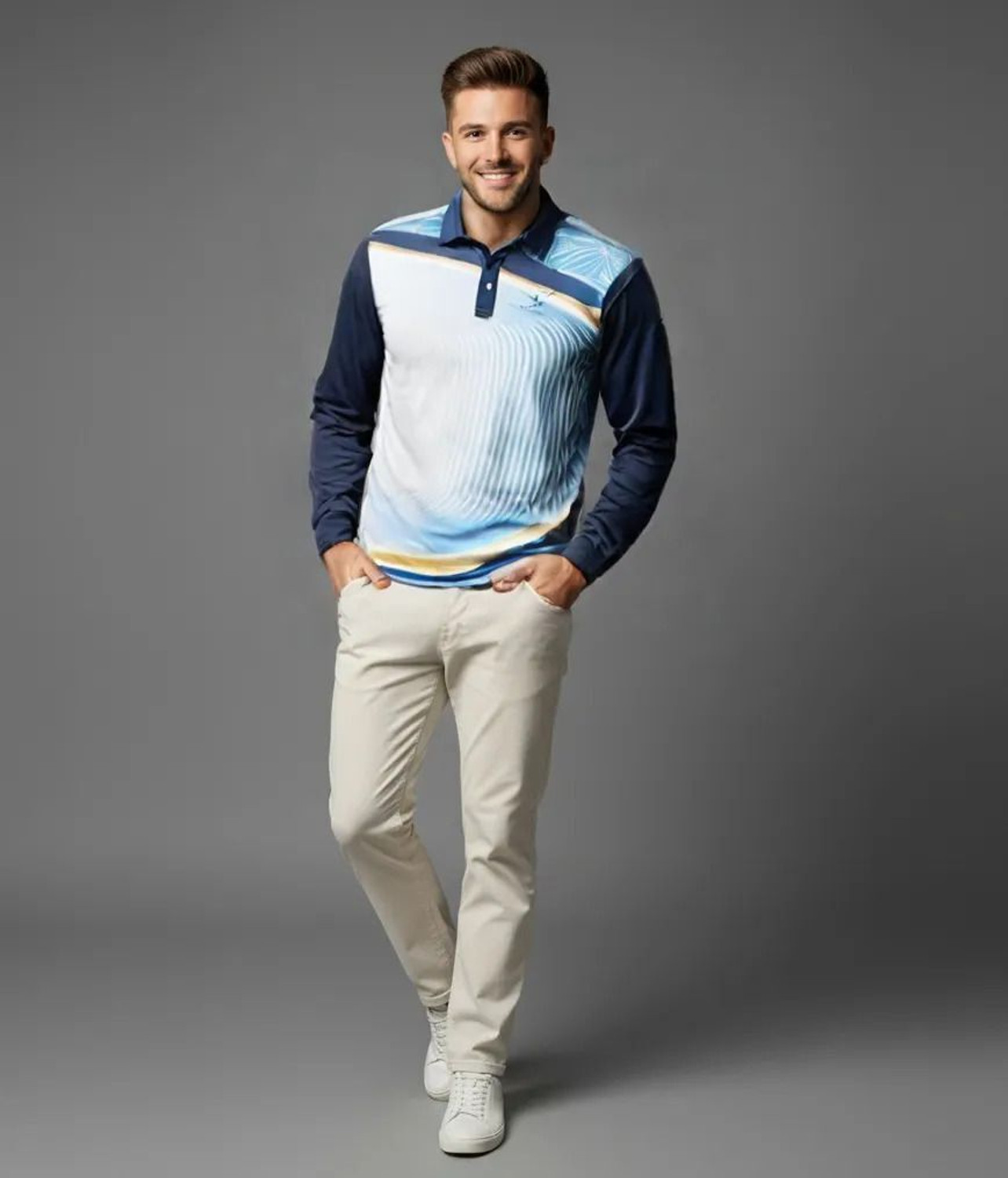 Image of lookswala Printed Men Polo Neck Multicolor T-Shirt