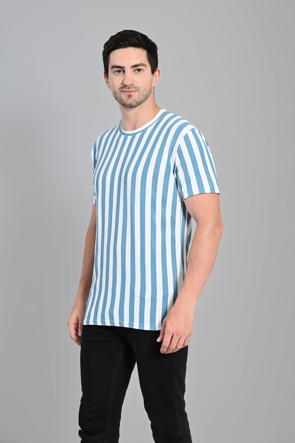 Image of Dam Striped Men Round Neck Multicolor T-Shirt