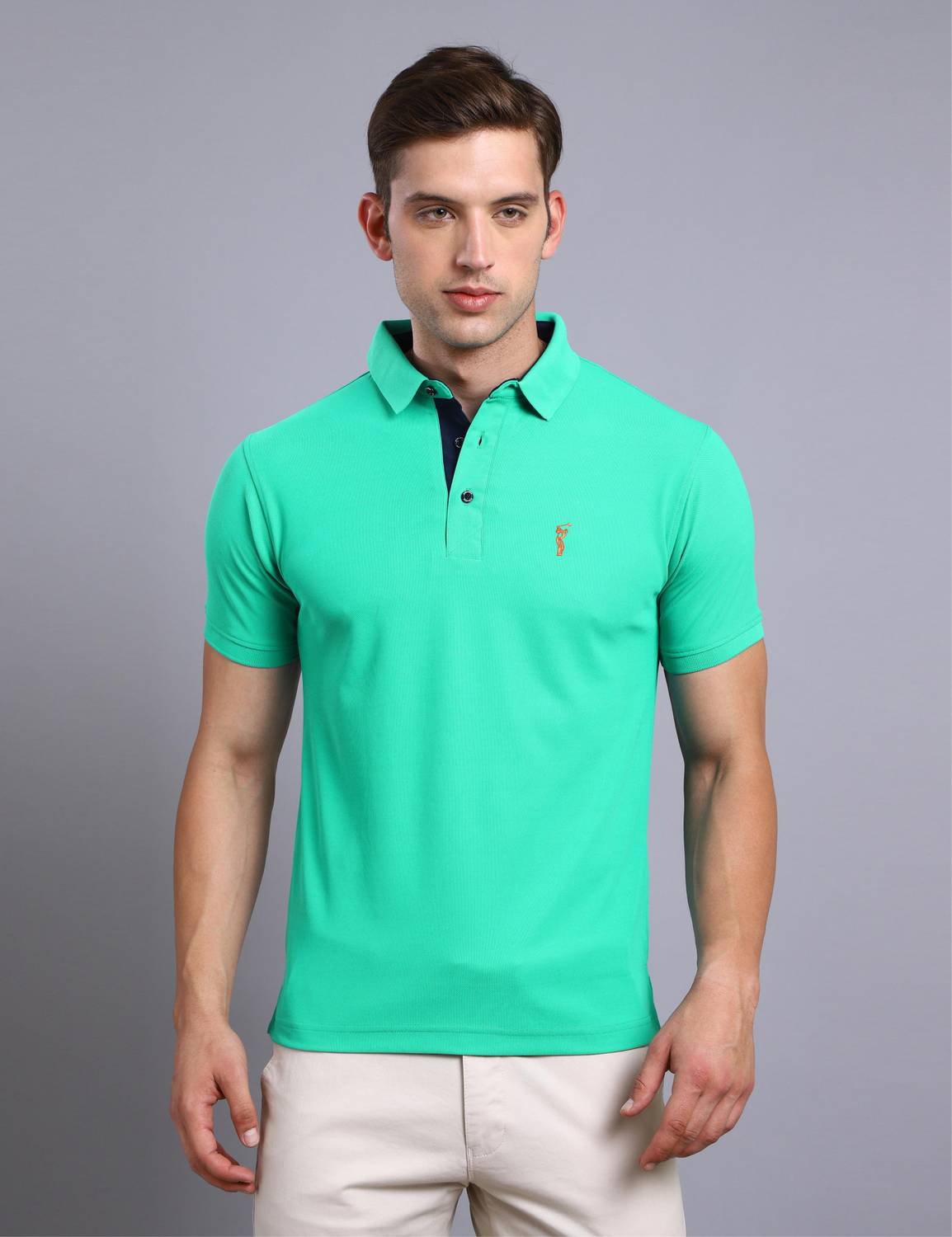 Stellers Men Solid Polo Neck Polyester Light Green T-Shirt