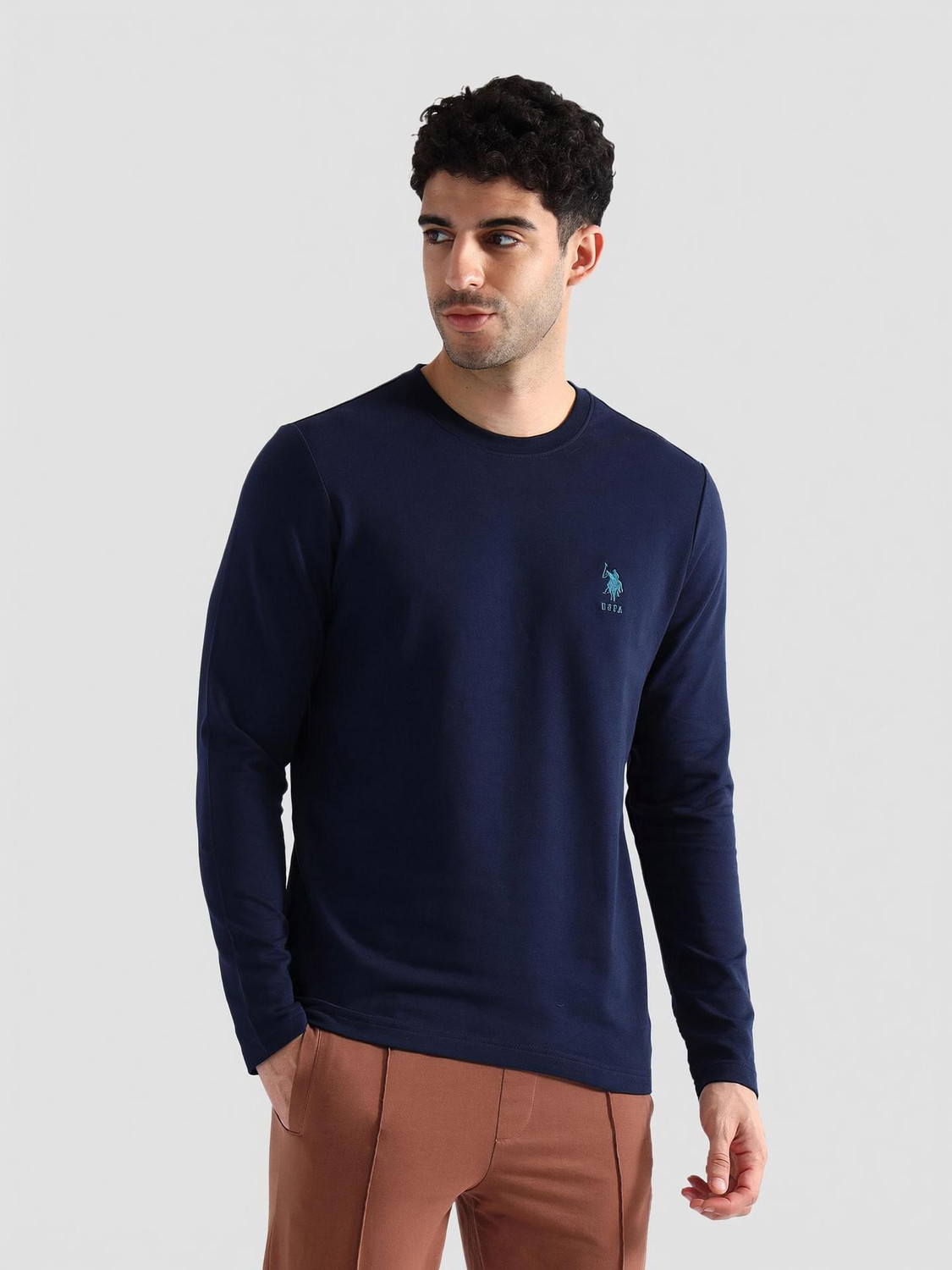 Image of U.S. POLO ASSN. Solid Men Crew Neck Blue T-Shirt