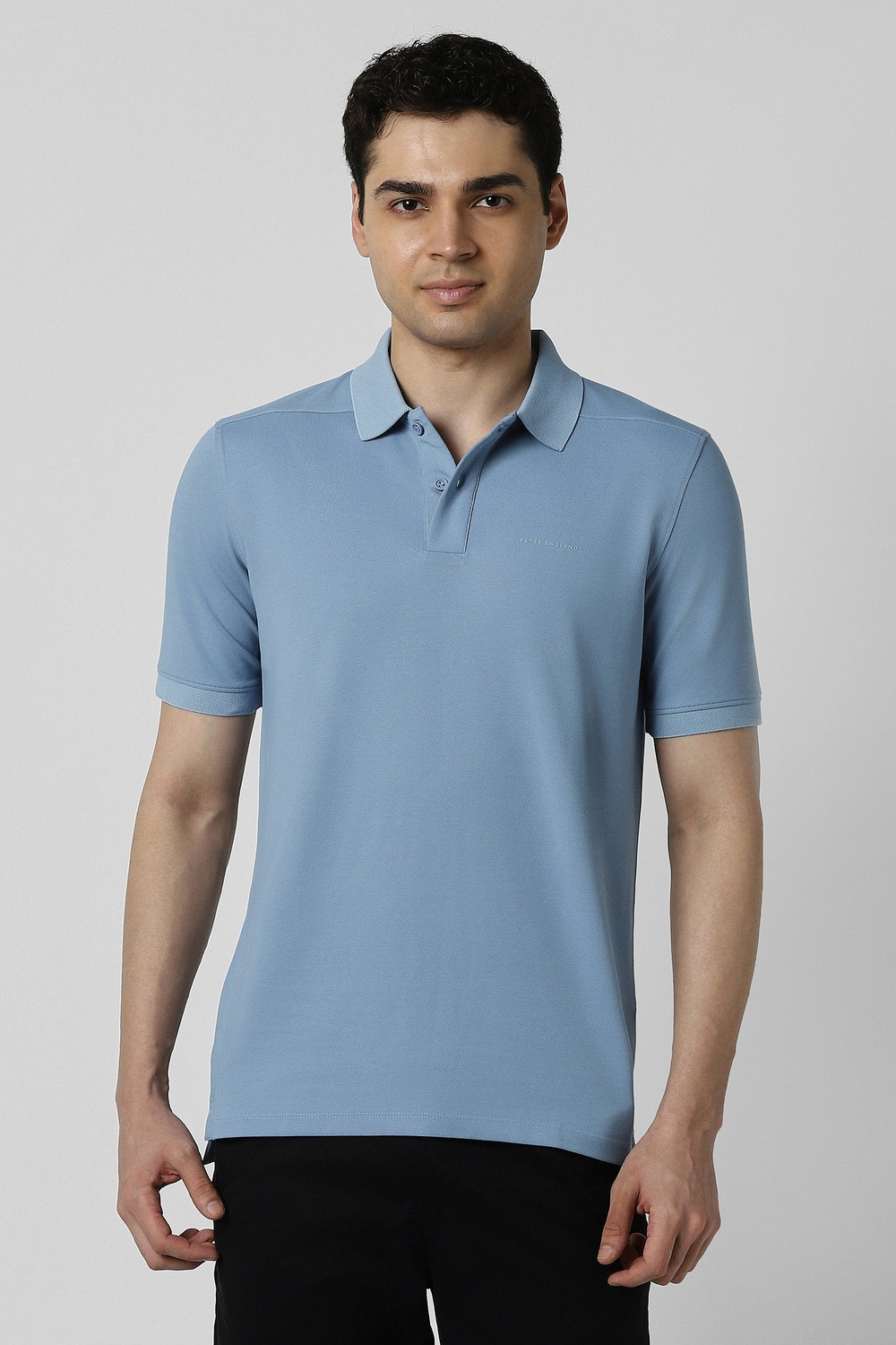 Image of PETER ENGLAND Solid Men Polo Neck Light Blue T-Shirt