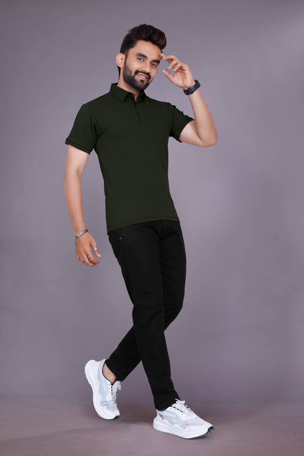 Yenifer Enterprise Men Solid Polo Neck Reversible Cotton Blend Bl
