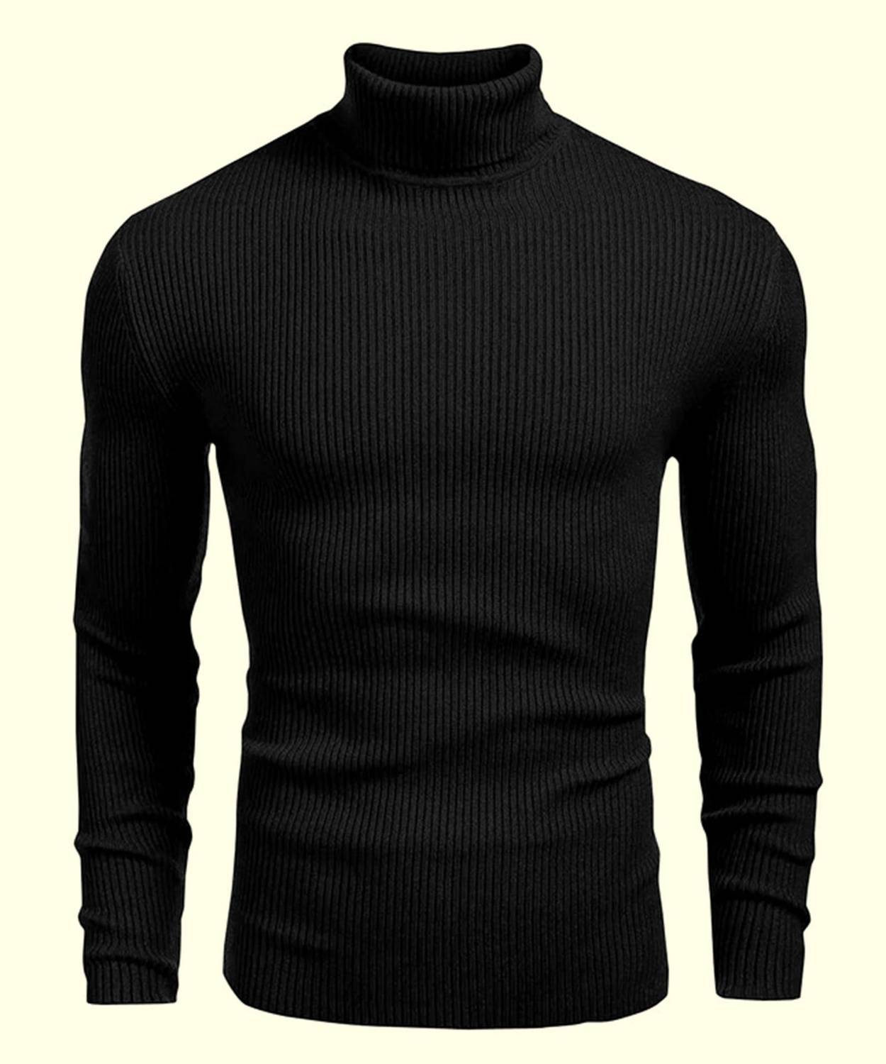 CAVDIA Men Striped, Solid High Neck Pure Cotton Black T-Shirt