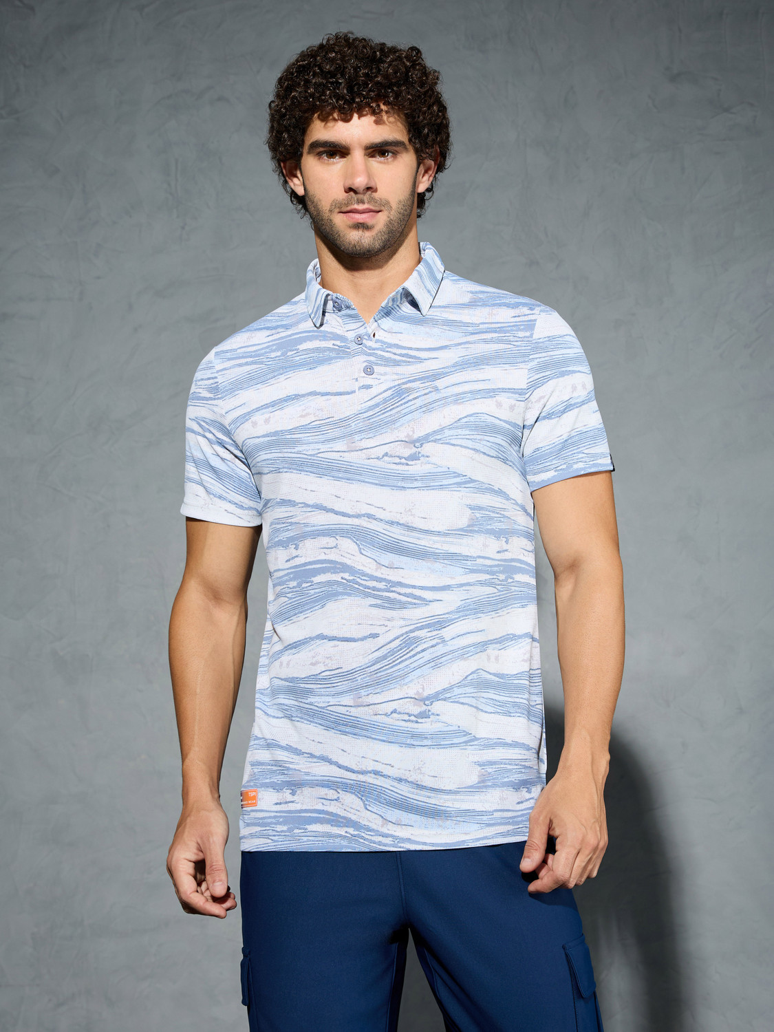 Image of TECHNOSPORT Printed Men Polo Neck Blue, White T-Shirt
