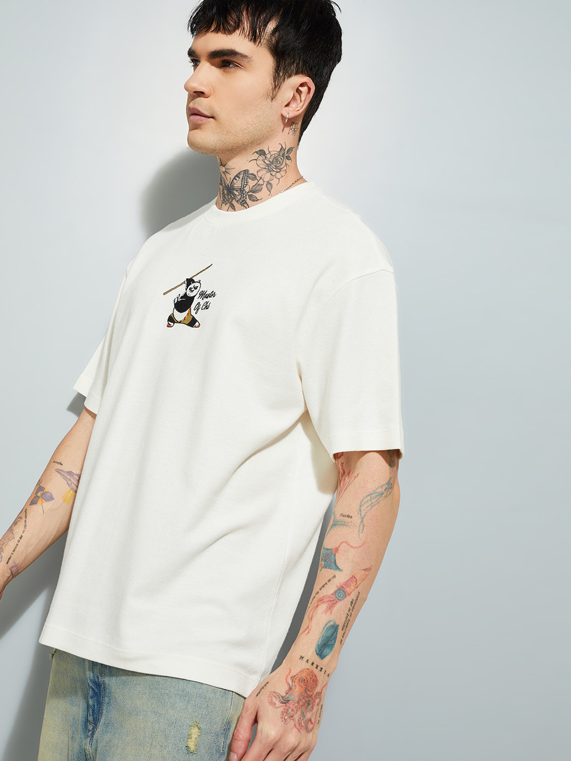 Image of MAX Printed Men Round Neck White T-Shirt