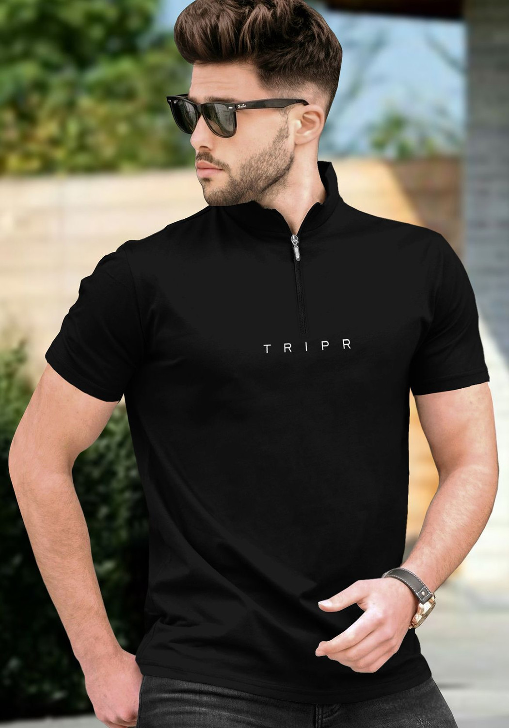 Image of TRIPR Solid Men Henley Neck Black T-Shirt