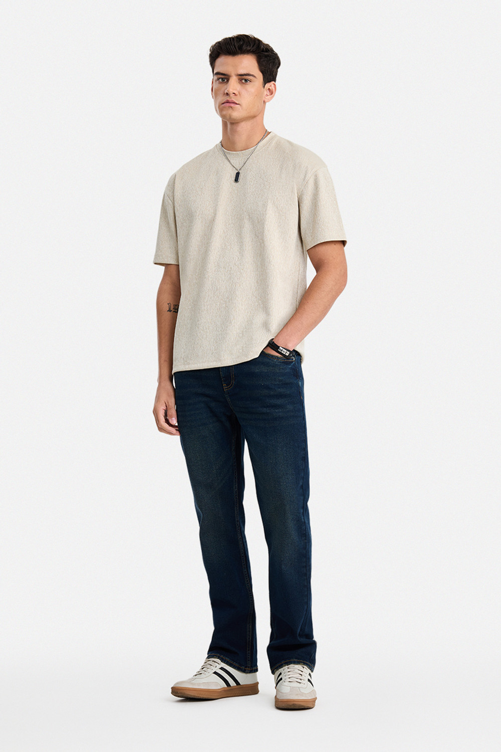 Image of Snitch Solid Men Round Neck Beige T-Shirt