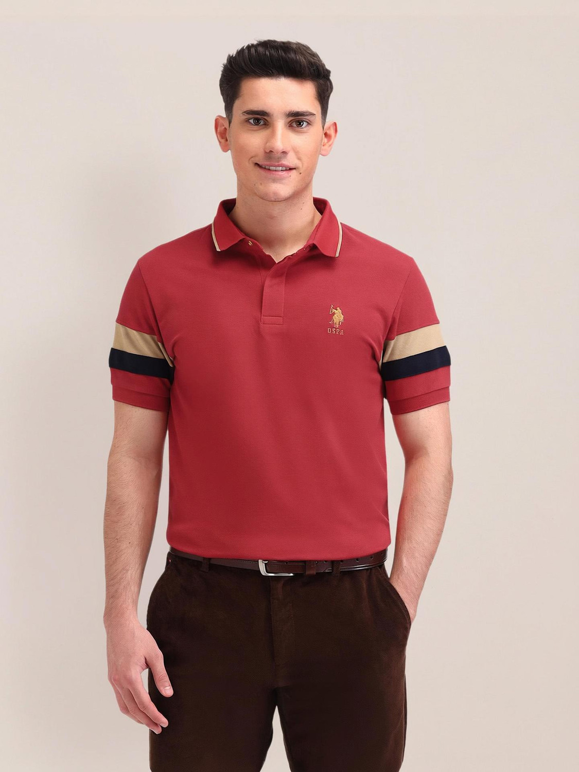 Image of U.S. POLO ASSN. Colorblock Men Polo Neck Orange T-Shirt