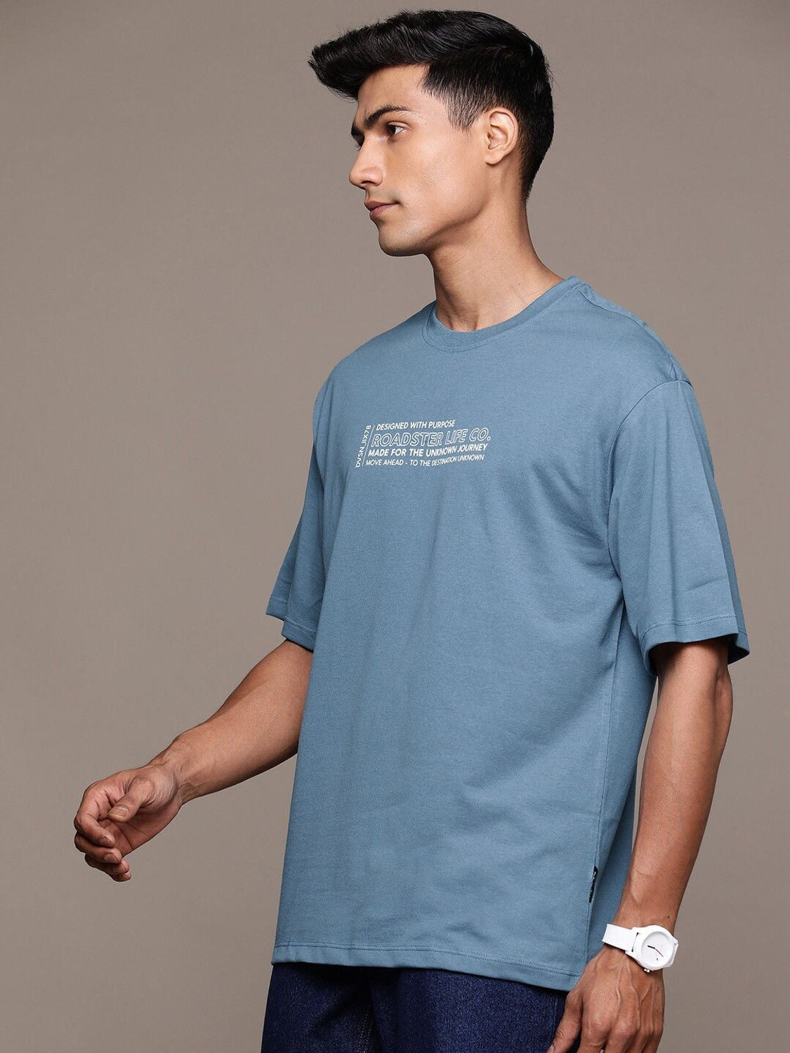 Image of Roadster Printed Men Round Neck Blue T-Shirt