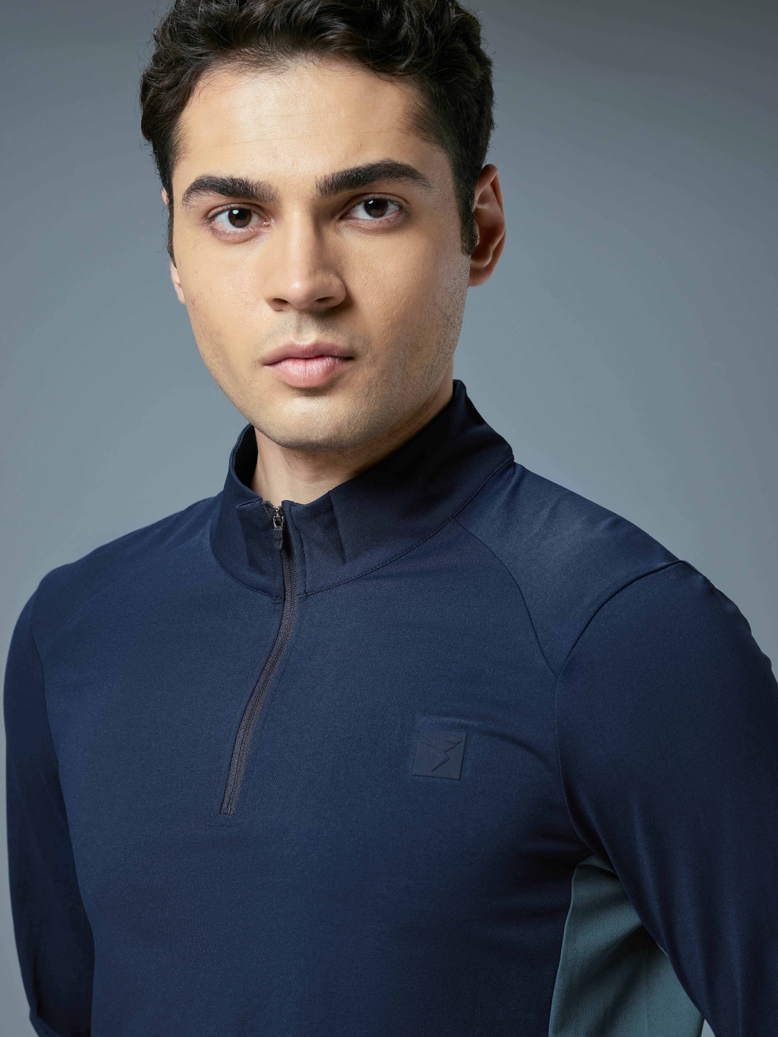 Image of TECHNOSPORT Sporty Men High Neck Navy Blue T-Shirt