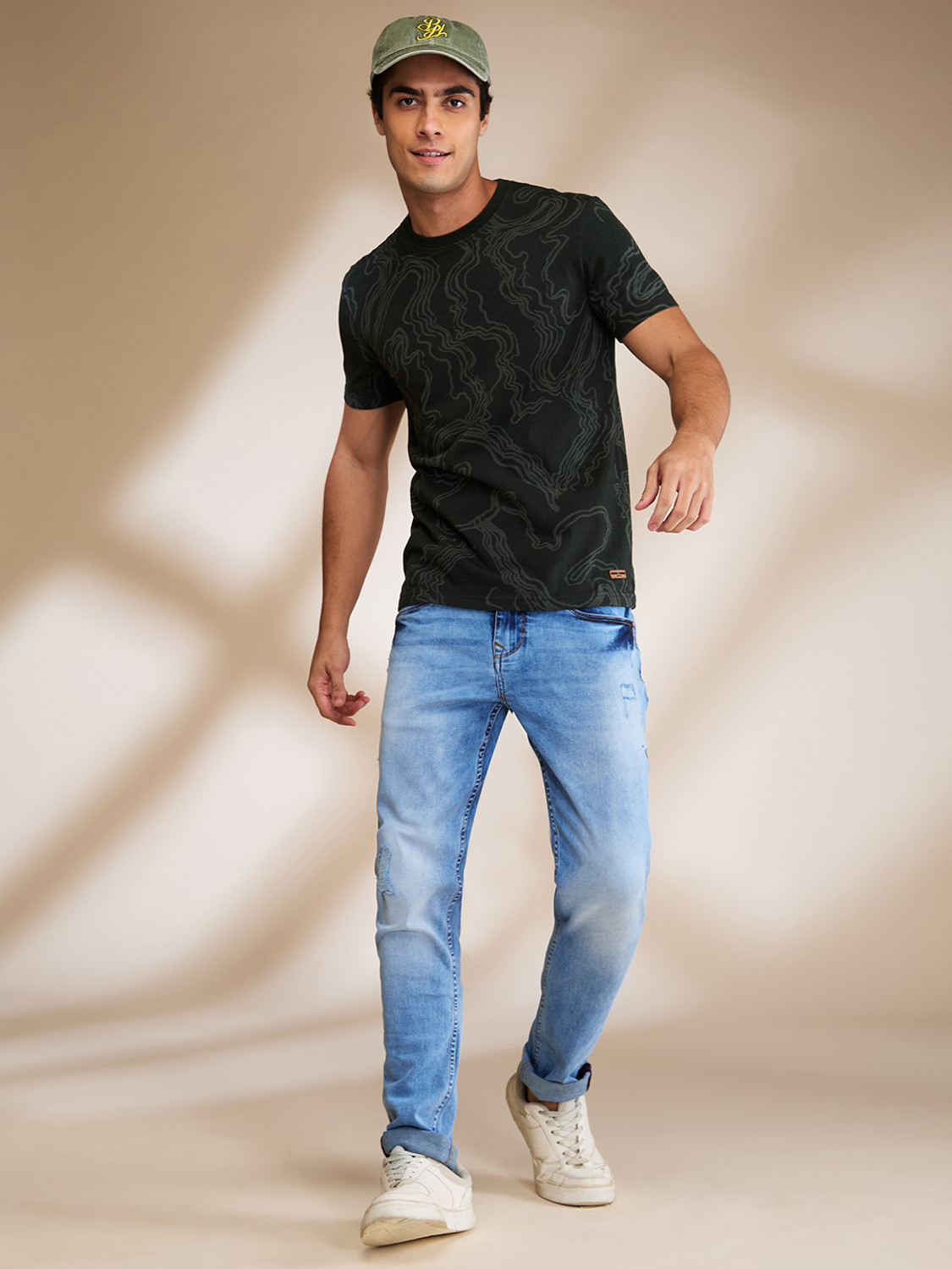 Image of BEING HUMAN Printed Men Crew Neck Dark Green T-Shirt