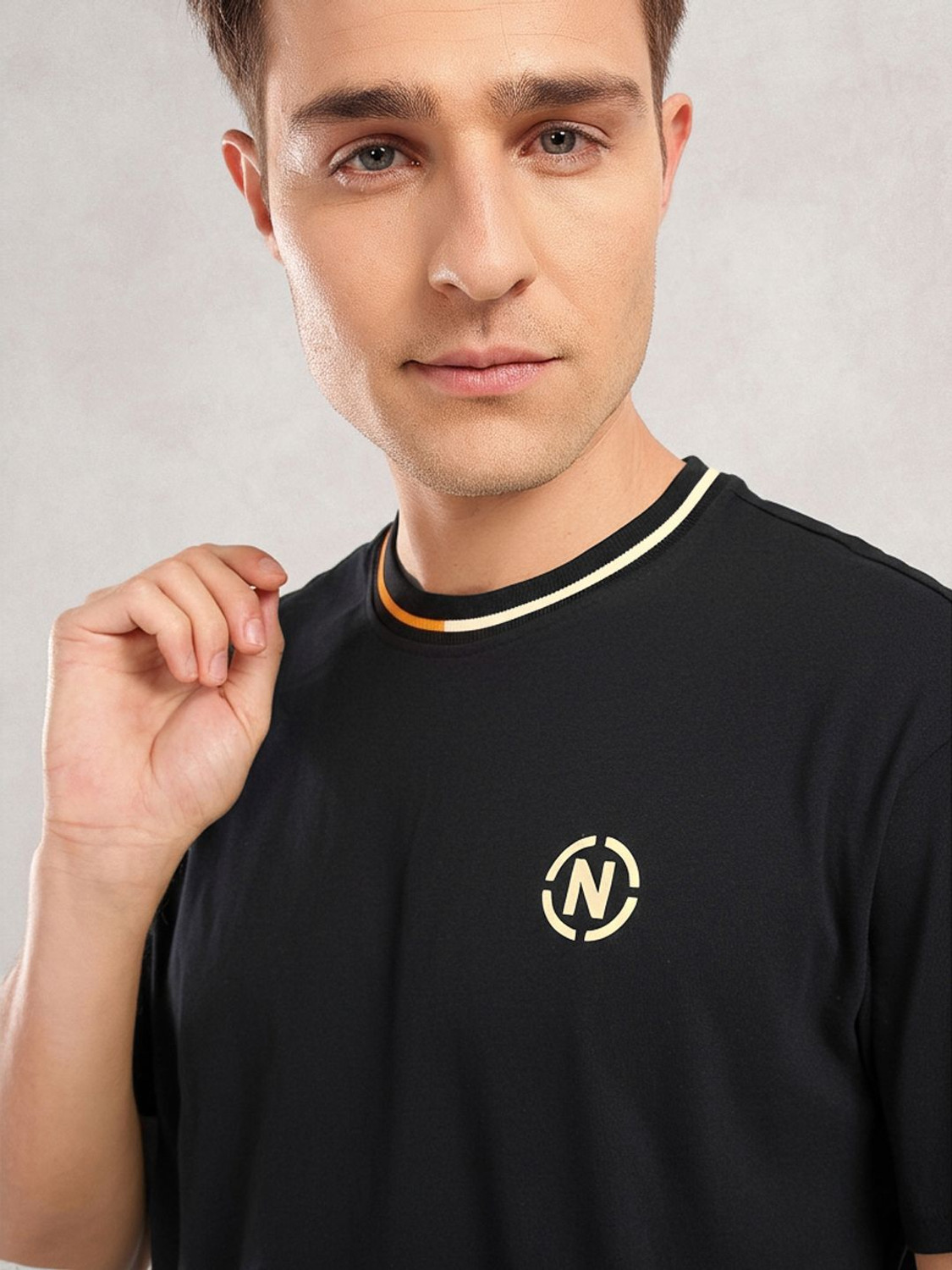 Image of NAUTICA Printed Men Round Neck Black T-Shirt