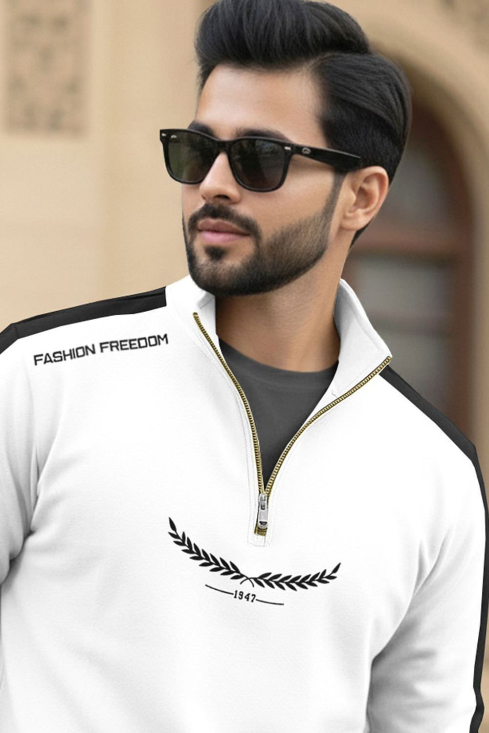 Image of TRIPR Printed Men Henley Neck White, Black T-Shirt