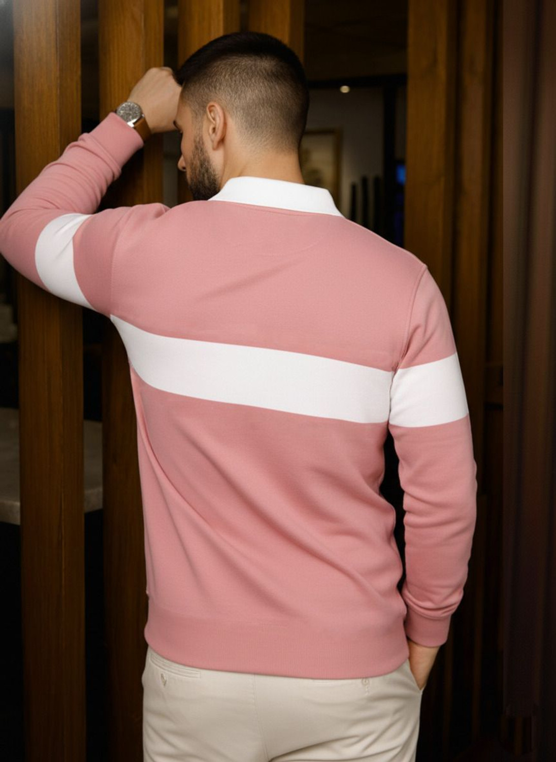Image of METRONAUT Colorblock Men Polo Neck Pink T-Shirt