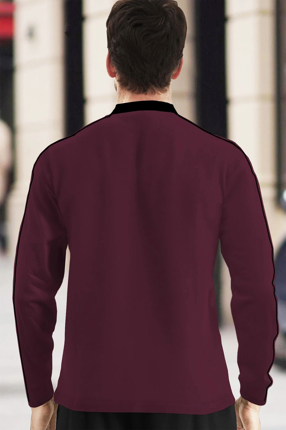 Image of TRIPR Solid Men Mandarin Collar Maroon, Black T-Shirt
