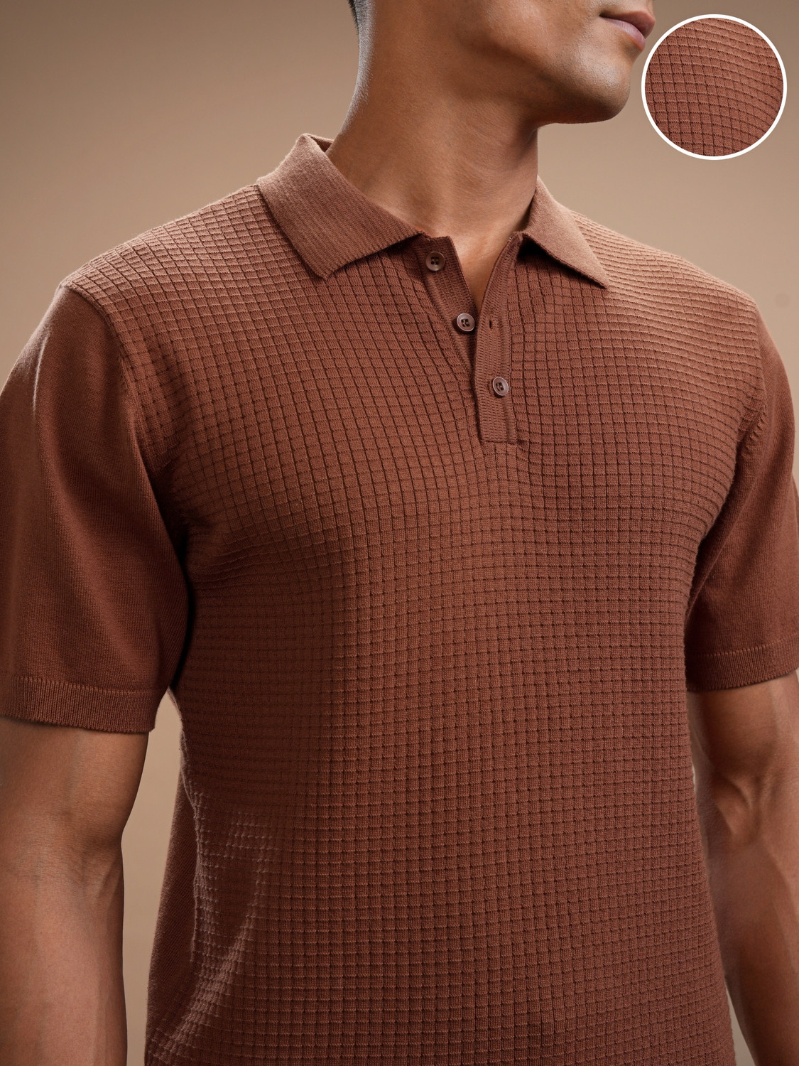 Image of HIGHLANDER Self Design Men Polo Neck Brown T-Shirt