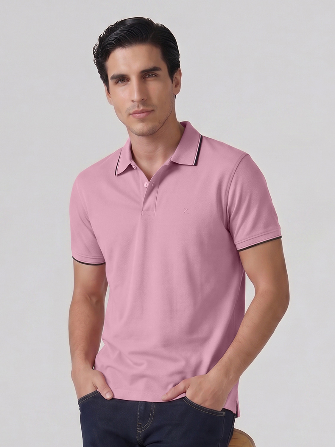 XYXX Solid Men Polo Neck Pink T-Shirt