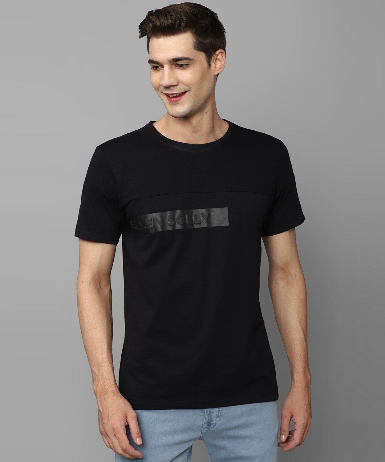 Image of Allen Solly Typography Men Round Neck Black T-Shirt