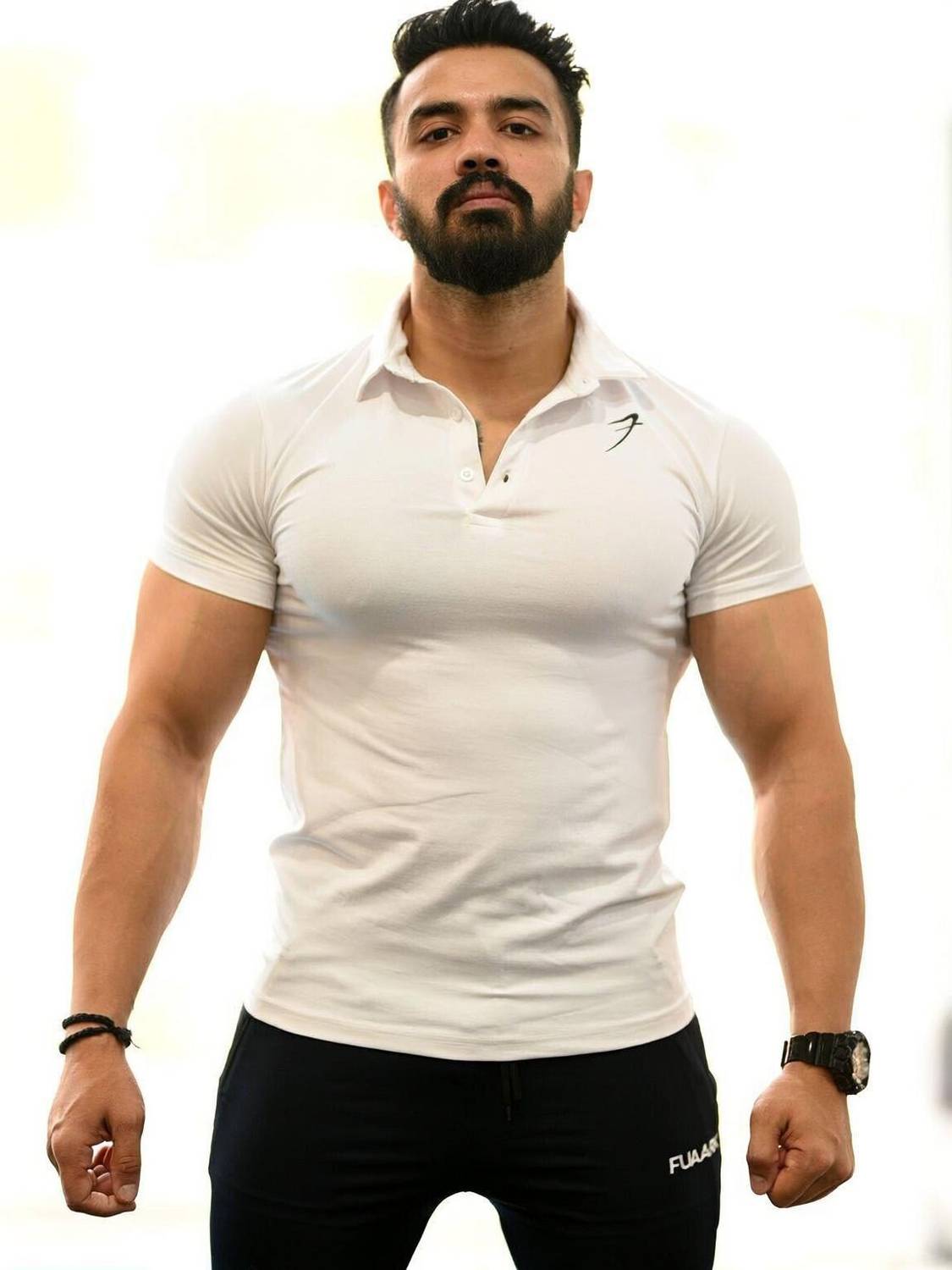 FuaarK Solid Men Polo Neck White T-Shirt - Image 1