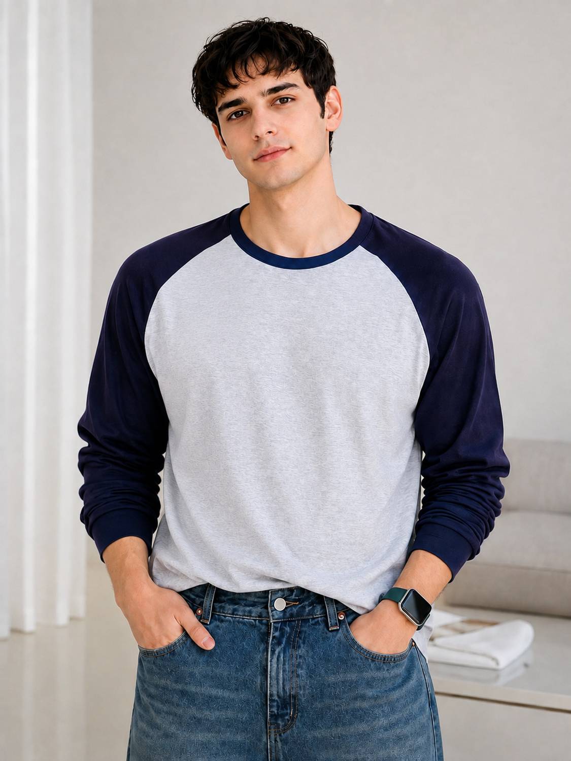 MK Digital Colorblock Men Grey, Navy Blue T-Shirt - Image 1