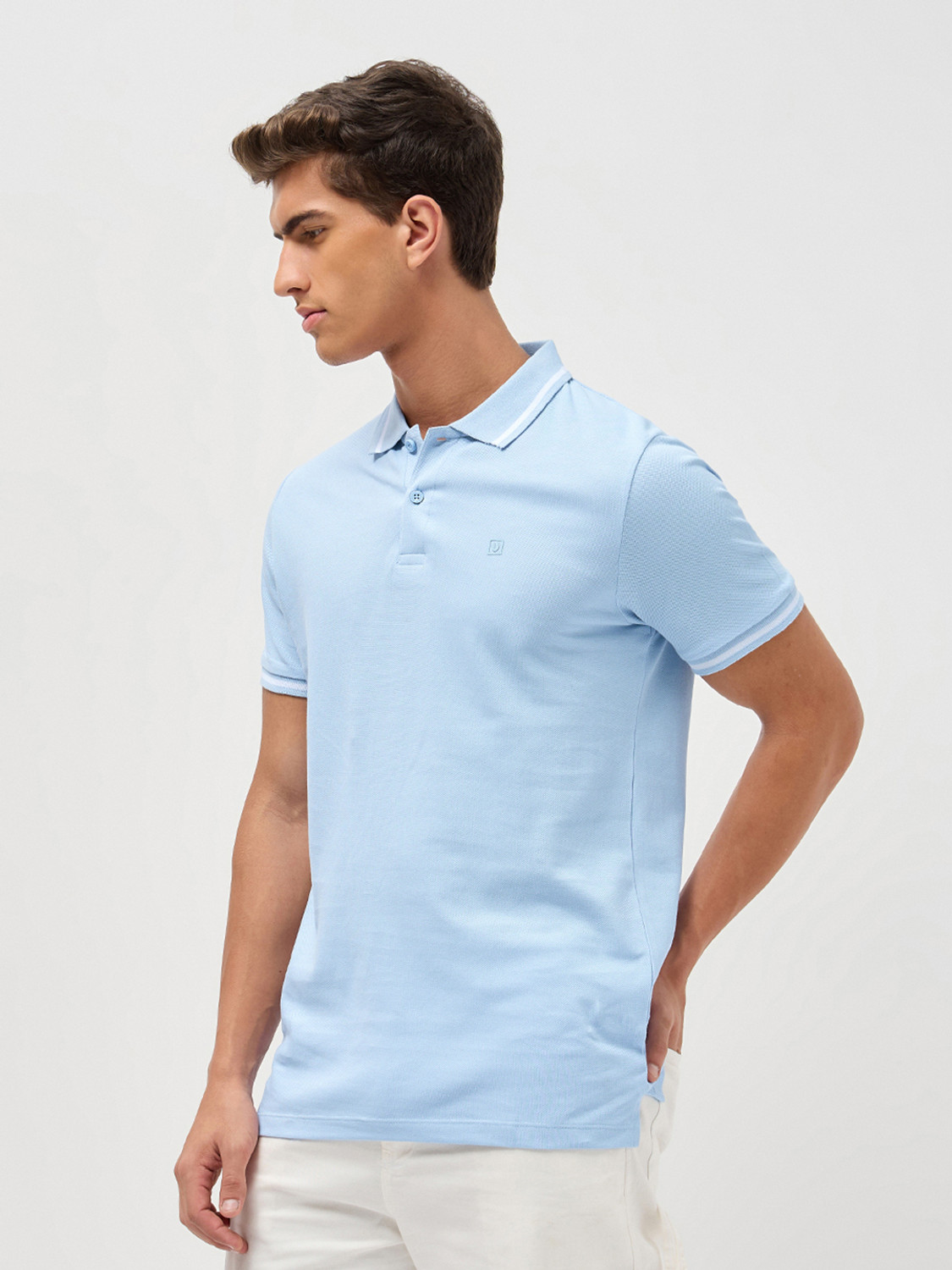 Image of Urbano Fashion Solid Men Polo Neck Grey T-Shirt